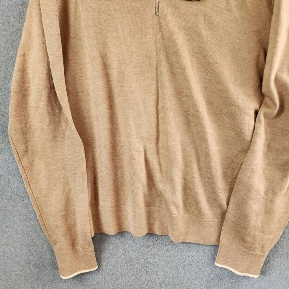 Michael Kors Modern-Fit Tipped 1/4-Zip Merino Wool Sweater Men's XXL Dark Camel